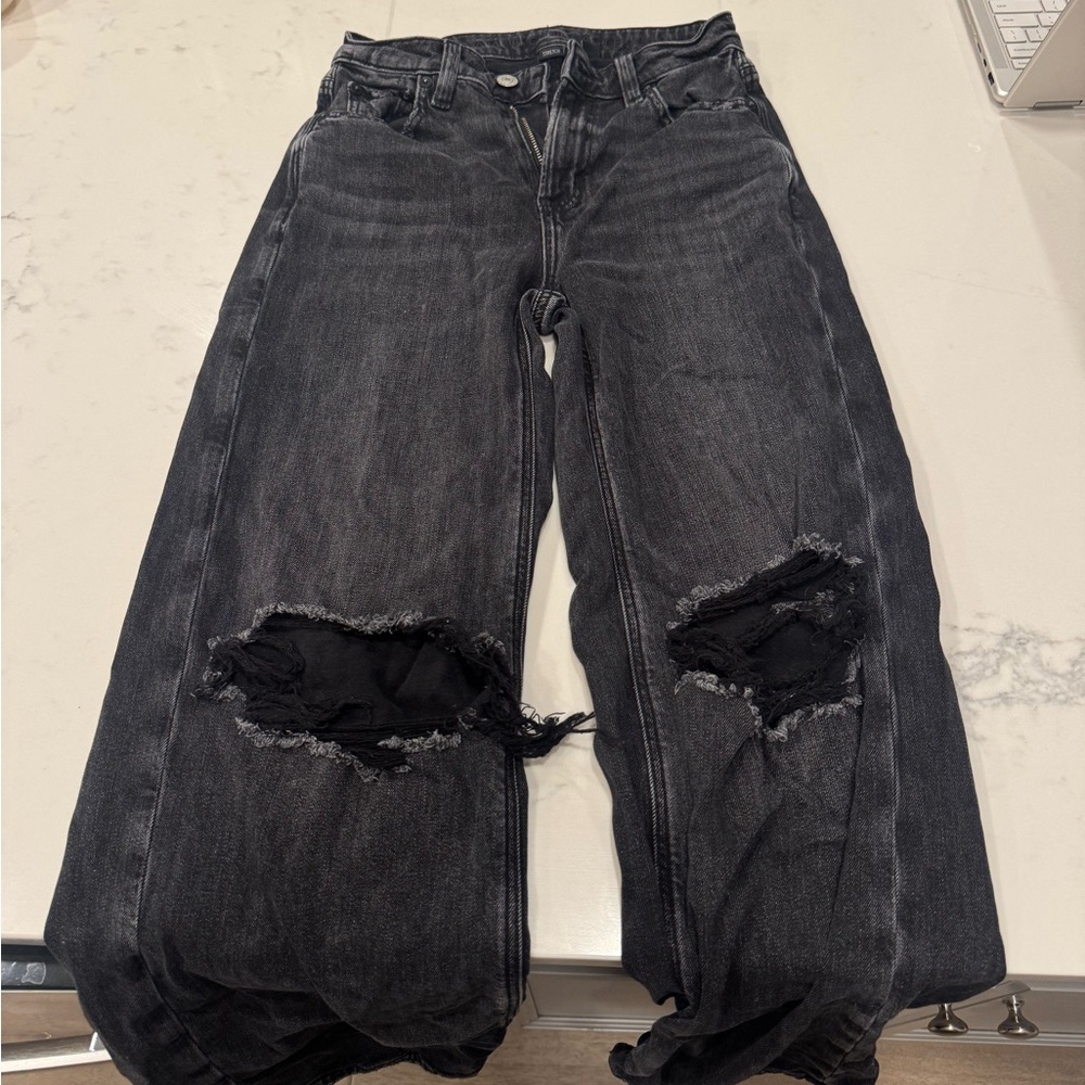 American Eagle Outfitters Black Distressed Straight Leg Jeans
